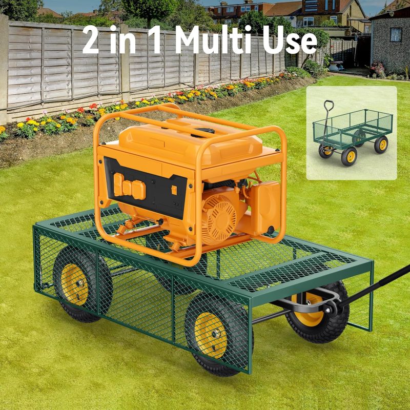 Steel Garden Cart, 2-in-1 1400 lbs Heavy Duty Utility Wagon, with Removable Mesh Sides to Convert into Flatbed, 240° U-Turn 13" Pneumatic Tires Garden Wagon for Farm Yard Lawn Garden Camping - Image 23