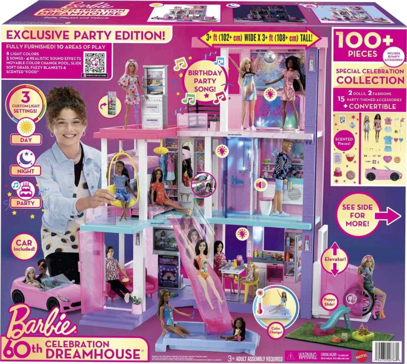 Barbie 60th Anniversary DreamHouse Playset with 2 Dolls, Car & 100+ Accessories - Image 6