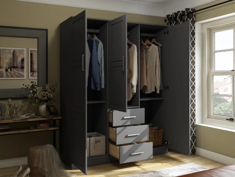 100% Solid Wood Cosmo 3-Door Wardrobe with Raised Panel Doors, Gray - Palace Imports 7115D - MadeInUSA - Image 3