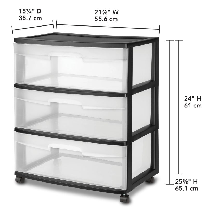 Sterilite Wide 3 Drawer Cart Black - Image 3