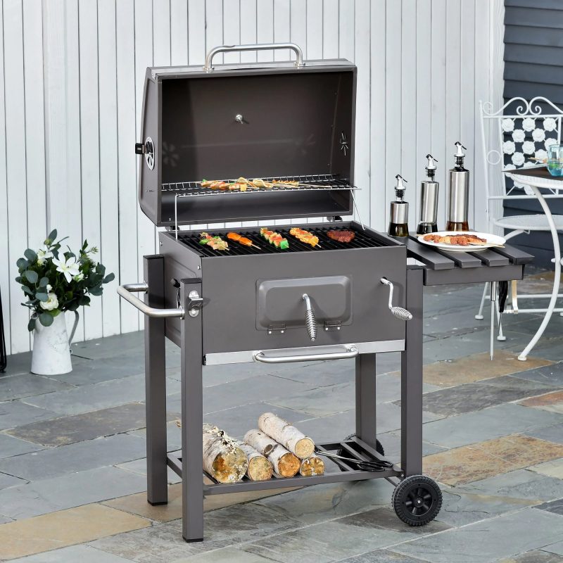 Outsunny Charcoal BBQ Grill, Outdoor Portable Cooker, Gray - Image 2
