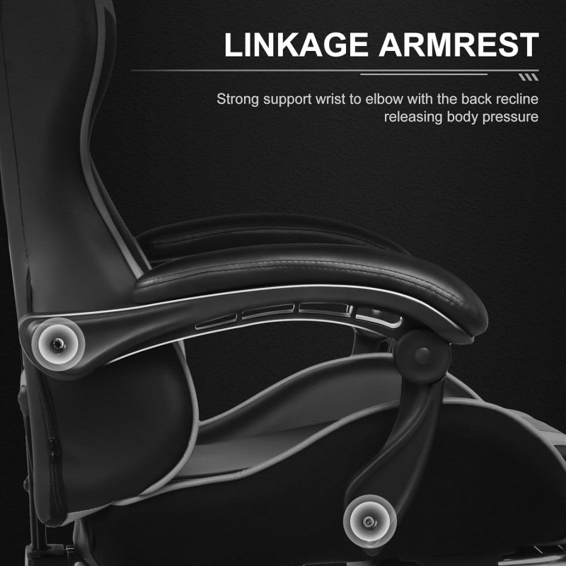GTPLAYER Gaming Chair, Computer Chair with Footrest and Lumbar Support, Height Adjustable Game Chair with 360  -Swivel Seat and Headrest and for Office or Gaming (White) - Image 16