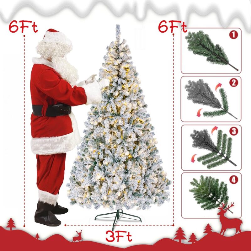 iFanze 6ft Pre-Lit Snow Flocked Christmas Tree with 1000 Tips 250 Warm Lights, Hinged Artificial Holiday Xmas Pine Tree - 图片 10