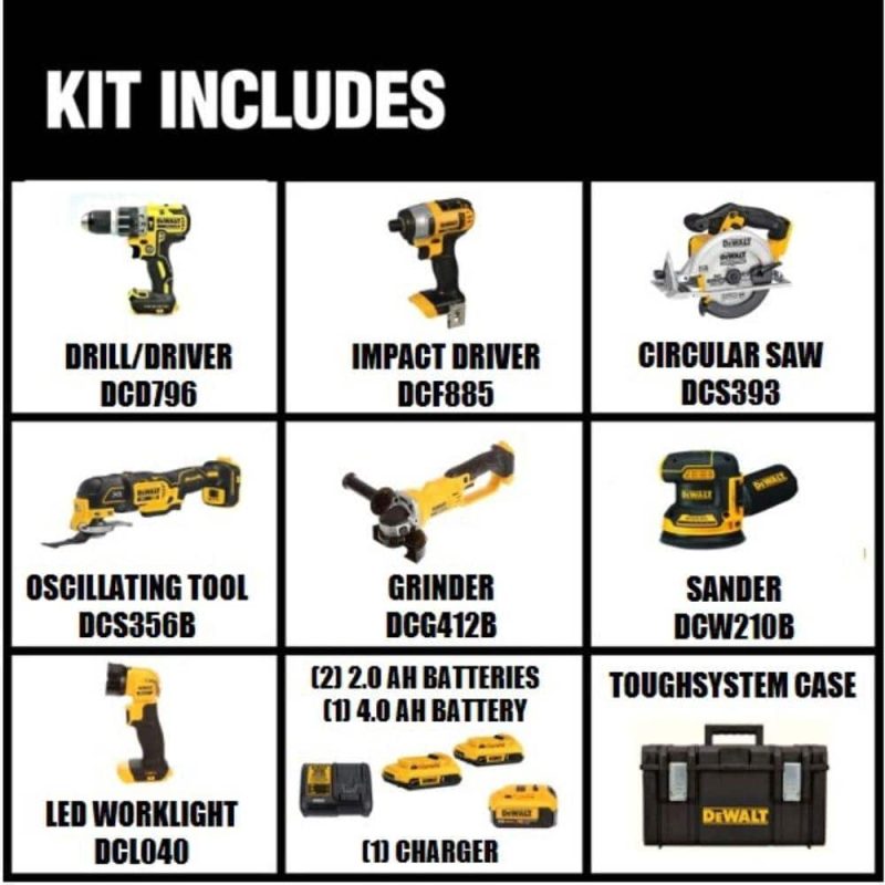 DEWALT 20V MAX Cordless 7 Tool Combo Kit with TOUGHSYSTEM Case, (1) 20V 4.0Ah Battery and (2) 20V 2.0Ah Batteries DCKTS781D2M1 sgtnighsdesigns - Image 3