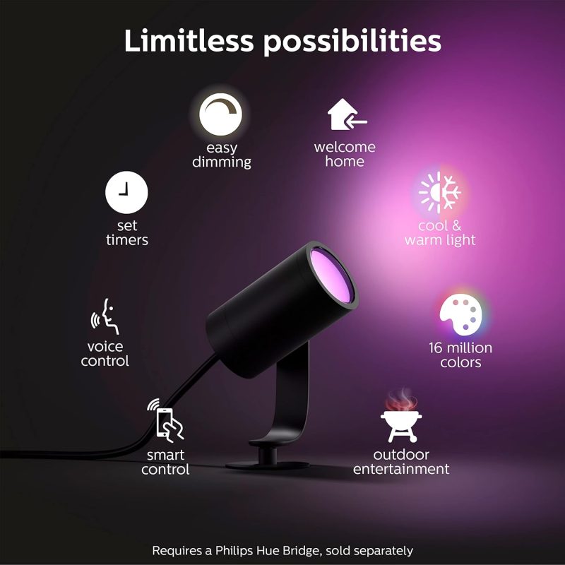 Philips Hue Lily Outdoor Smart LED Spot Light Kit, Color Changing, Weatherproof, Voice Control, 3-Pack - Image 11