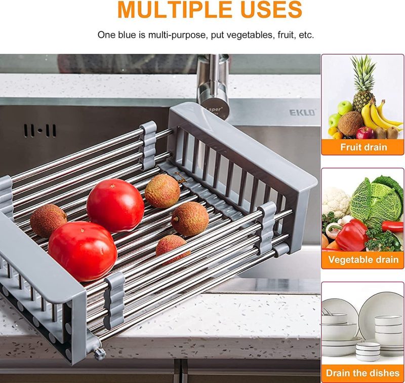 Adjustable Stainless Steel Kitchen Dish Drying Sink Rack Drain Strainer Basket - Image 5