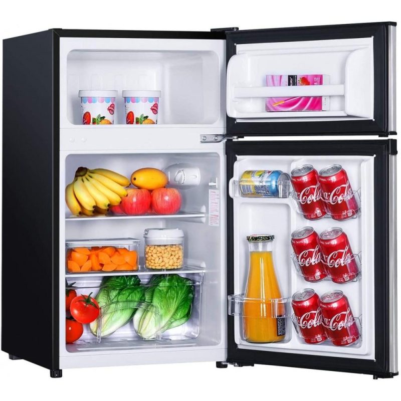 g Mini Fridge with Freezer, 3.1 Cu.Ft Small Refrigerator, Compact Refrigerator with LED Light, 2 doors, Mini Fridge for Bedroom, Office, Dorm, RV, Garage, Stainless Steel Sliver -HPVFR310 - Image 2