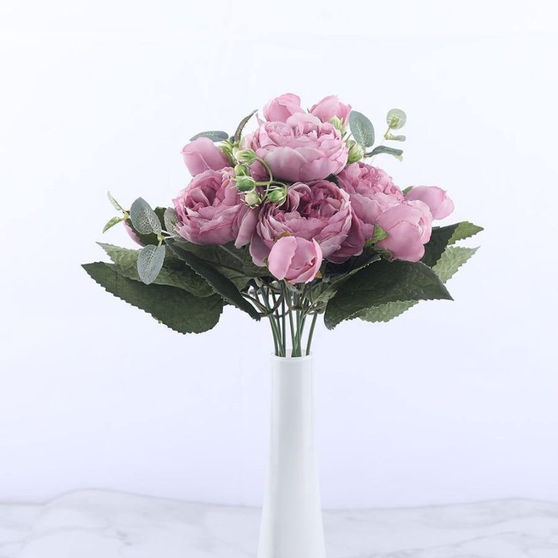 9-Piece Faux Silk Peonies Artificial Flowers - Image 4