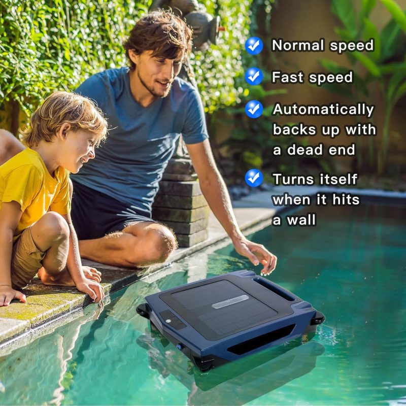 Pool Surface Cleaner Robot with Solar and Rechargeable Dual Mode, Cordless Robotic Pool Cleaner, Smart Pool Skimmer Basket, Automatic Pool Vacuum Cleaner with Auto-Escape and Auto-Turn - Image 3