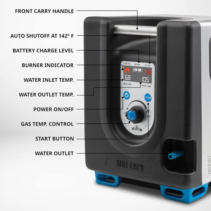 Portable Propane Water Heater & Shower Pump w/Built-in Battery | Compact Outdoor Cleaning & Showering System w/LCD, Safety Shutoff & Carry Case, Instant Hot Water for Camping & Hiking - Image 5