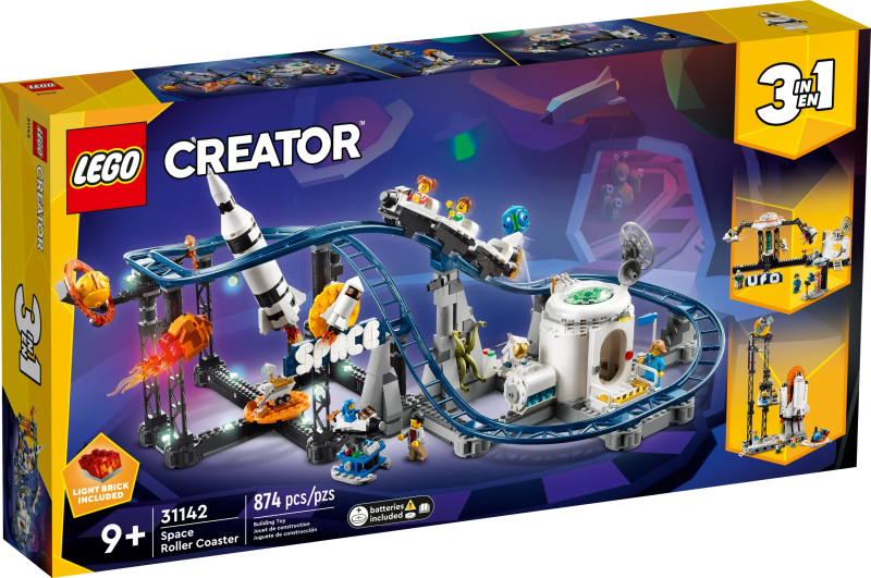 LEGO Creator 3 in 1 Space Roller Coaster, Rebuildable Amusement Park, Build as a Winding Roller Coaster or Drop Tower or Spinning Carousel, with 5 Minifigures, Building Toy Set for Kids Ages 9+, 31142 - Image 2