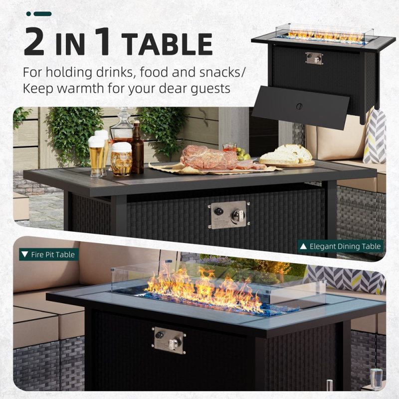 Walsunny 45" Propane Fire Pit Table 50,000 BTU Steel Gas Fire Pit with Lid and Lava Rock Rectangular - Image 9