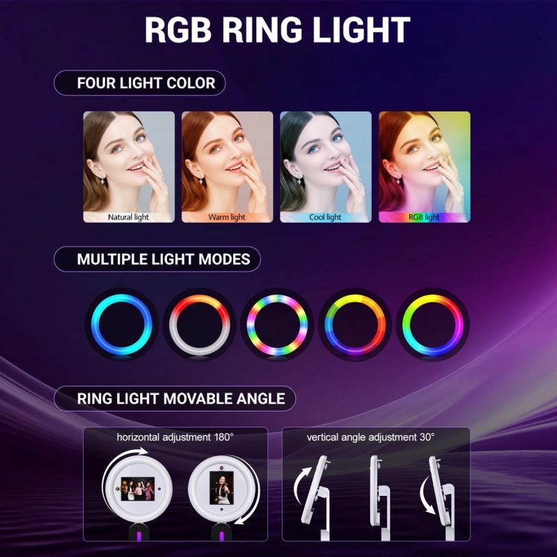 IPad PhotoBooth Stand with Light Ring Portable Stand Selfie Machine for Any iPad with Remote APP Control - 图片 5