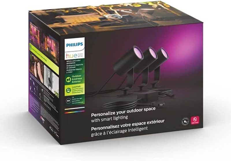 Philips Hue Lily Outdoor Smart LED Spot Light Kit, Color Changing, Weatherproof, Voice Control, 3-Pack - Image 6