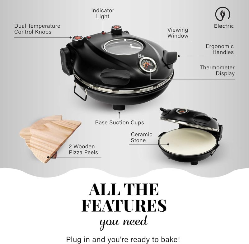 PIEZANO Crispy Crust Pizza Oven by Granitestone  ?Electric Pizza Oven Indoor Portable  12 Inch Indoor Pizza Oven Countertop  Pizza Maker Heats up to 800?F for Stone Baked Pizza at Home As Seen on TV - Image 7