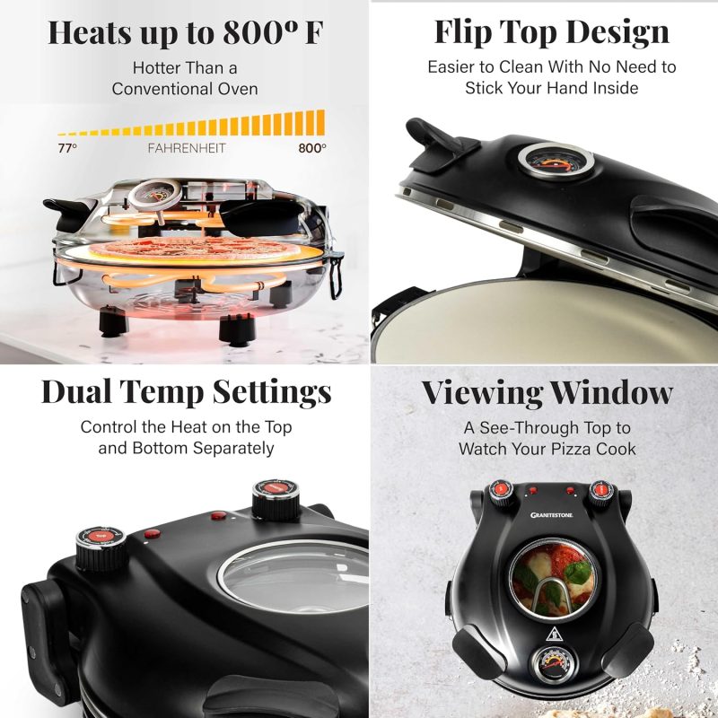 PIEZANO Crispy Crust Pizza Oven by Granitestone  ?Electric Pizza Oven Indoor Portable  12 Inch Indoor Pizza Oven Countertop  Pizza Maker Heats up to 800?F for Stone Baked Pizza at Home As Seen on TV - Image 5