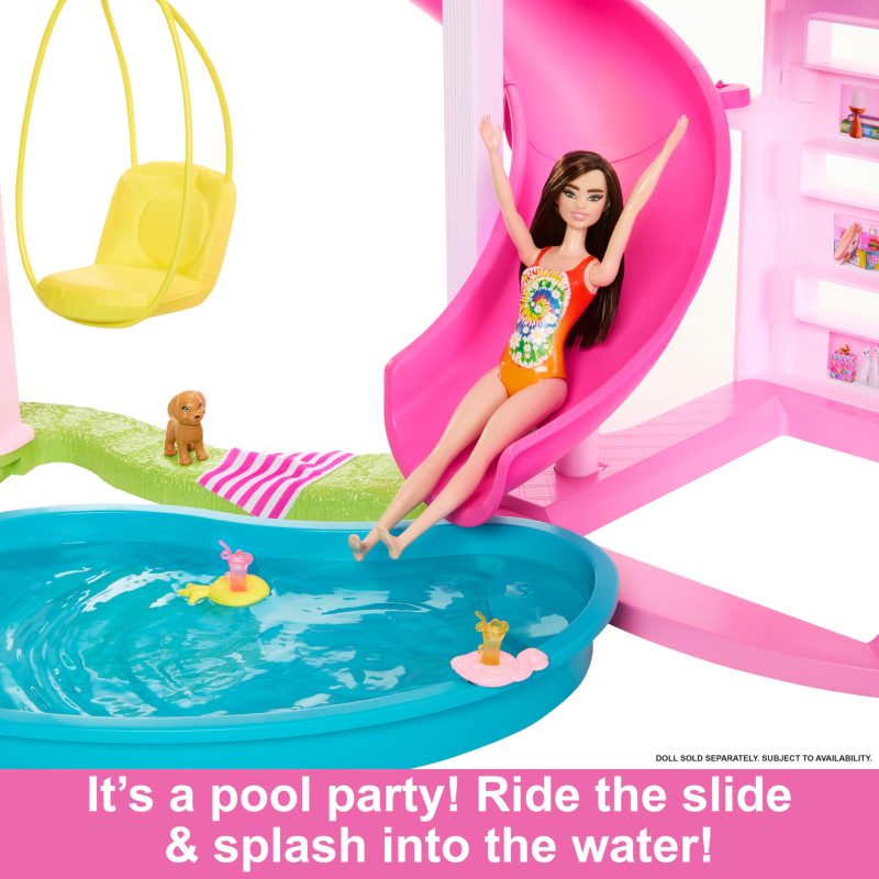 Barbie Dreamhouse Pool Party Doll House with 75+ pc, 3 Story Slide: Adult Assembly, Fits 12 Inch Dolls - Image 4