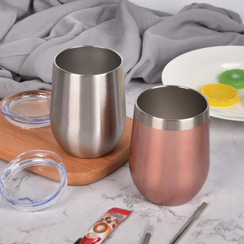 6 Pack 12Oz Stainless Steel, Stemless Wine Tumbler, Glasses Set with Lid & Straw - Image 10