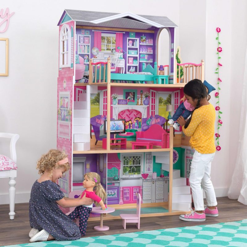 KidKraft 18-Inch Wooden Dollhouse Manor, 3-Level, 12-Piece Furniture, Fits 18′′ Dolls, Over 5ft Tall - Image 2