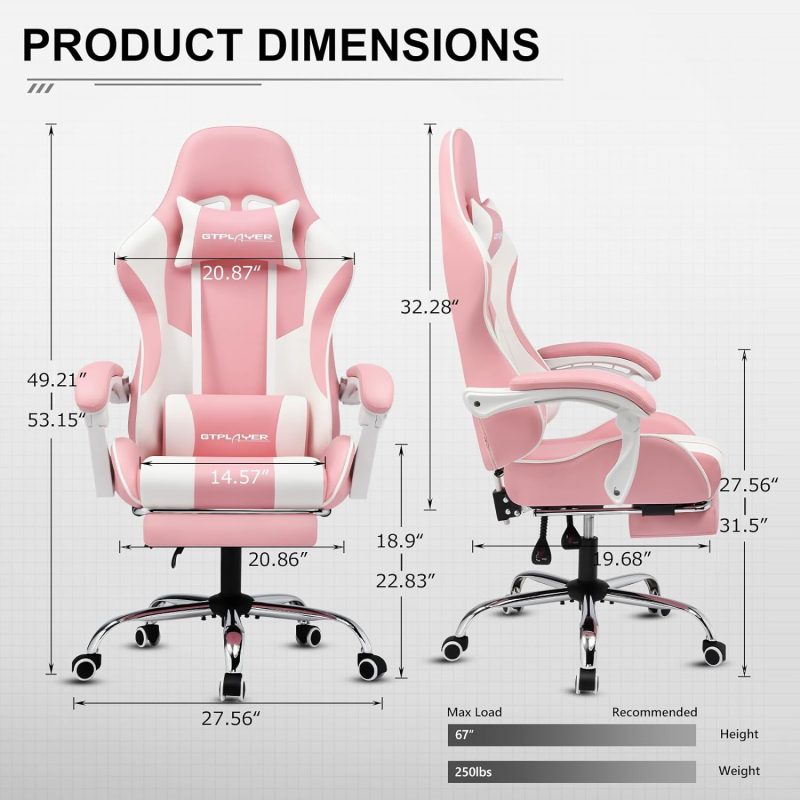 GTPLAYER Gaming Chair, Computer Chair with Footrest and Lumbar Support, Height Adjustable Game Chair with 360  -Swivel Seat and Headrest and for Office or Gaming (White) - Image 42