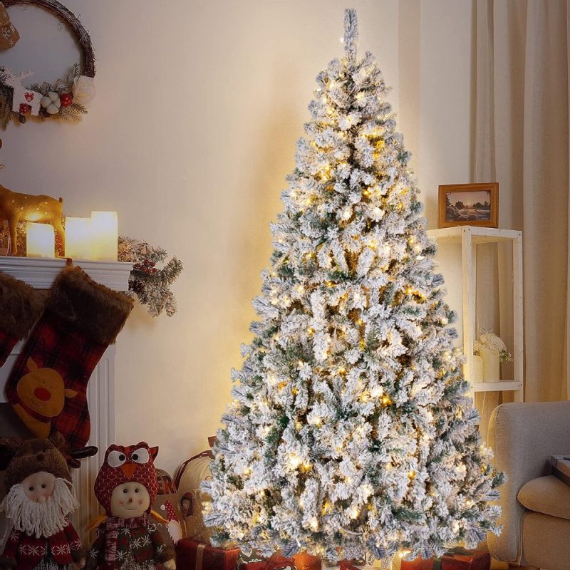 iFanze 6ft Pre-Lit Snow Flocked Christmas Tree with 1000 Tips 250 Warm Lights, Hinged Artificial Holiday Xmas Pine Tree - 图片 7
