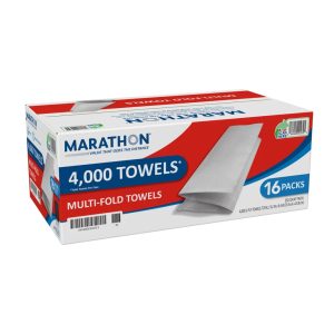 Marathon Multifold 1-Ply Paper Towels, 9.2′′x9.4′′, White, 4000 Towels/Case, SFI Certified
