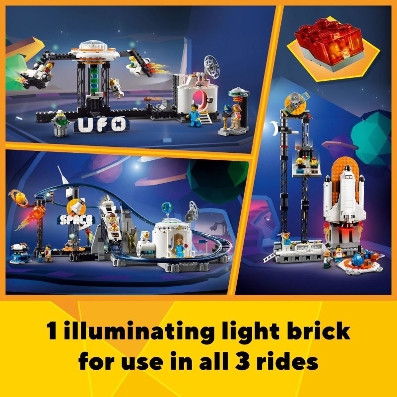 LEGO Creator 3 in 1 Space Roller Coaster, Rebuildable Amusement Park, Build as a Winding Roller Coaster or Drop Tower or Spinning Carousel, with 5 Minifigures, Building Toy Set for Kids Ages 9+, 31142 - Image 5