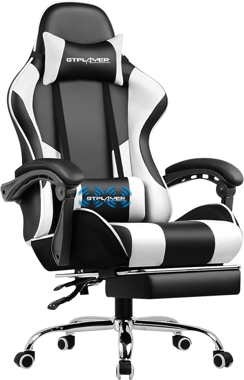 GTPLAYER Gaming Chair, Computer Chair with Footrest and Lumbar Support, Height Adjustable Game Chair with 360  -Swivel Seat and Headrest and for Office or Gaming (White) - Image 9