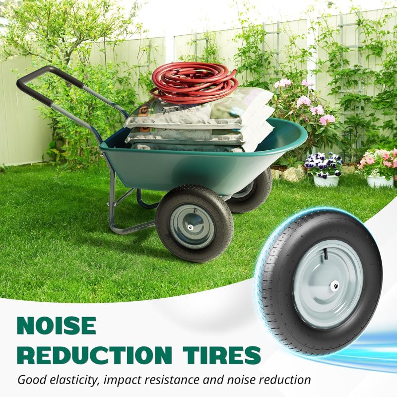 2 Wheel Wheelbarrow  330 Pounds Capacity Yard Cart with Padded Handlebar  14 Inch Pneumatic Tires for High Stability  Ideal for Moving Soil  Plant Shrub  Gardening Tool  Easy Assembly - Image 3