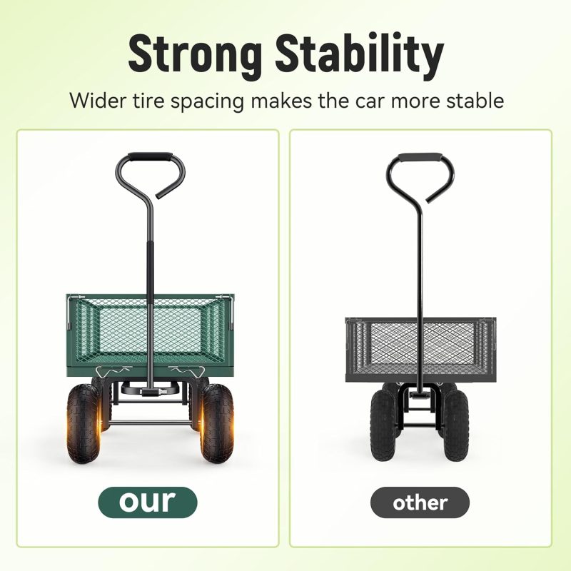 Steel Garden Cart, 2-in-1 1400 lbs Heavy Duty Utility Wagon, with Removable Mesh Sides to Convert into Flatbed, 240° U-Turn 13" Pneumatic Tires Garden Wagon for Farm Yard Lawn Garden Camping - Image 20