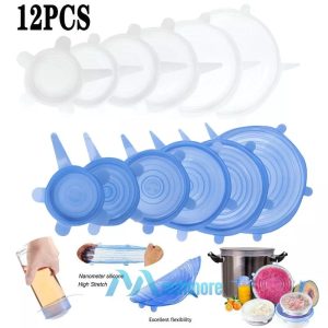 12 Pcs Reusable Silicone Lids Kitchen Fresh Food Storage Stretch Wraps Seal Cover