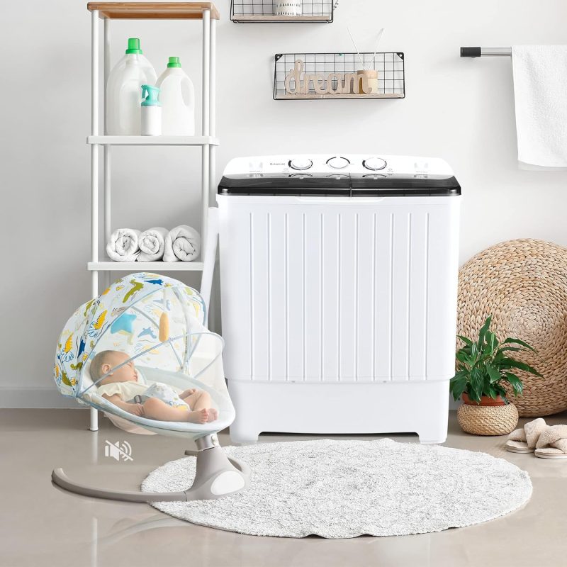 Portable Washing Machine, 15lbs Twin Tub Washer 2 In 1 Mini Compact Laundry Machine, 9lbs+6lbs Washer and Spinner Combo for Dorms, Apartments, RVs(Black) �C 15lbs - Image 33