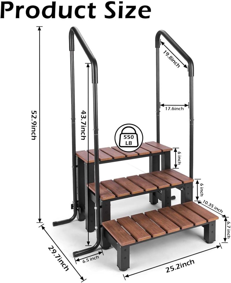 Hot tub Steps with handrails 550 LB Load Capacity above Ground Stairs Pool Steps Three Steps hot tub Steps with Railing RV Steps with Handrails Outdoor Spa Bathtub Step Ladder with Handrails - 图片 2