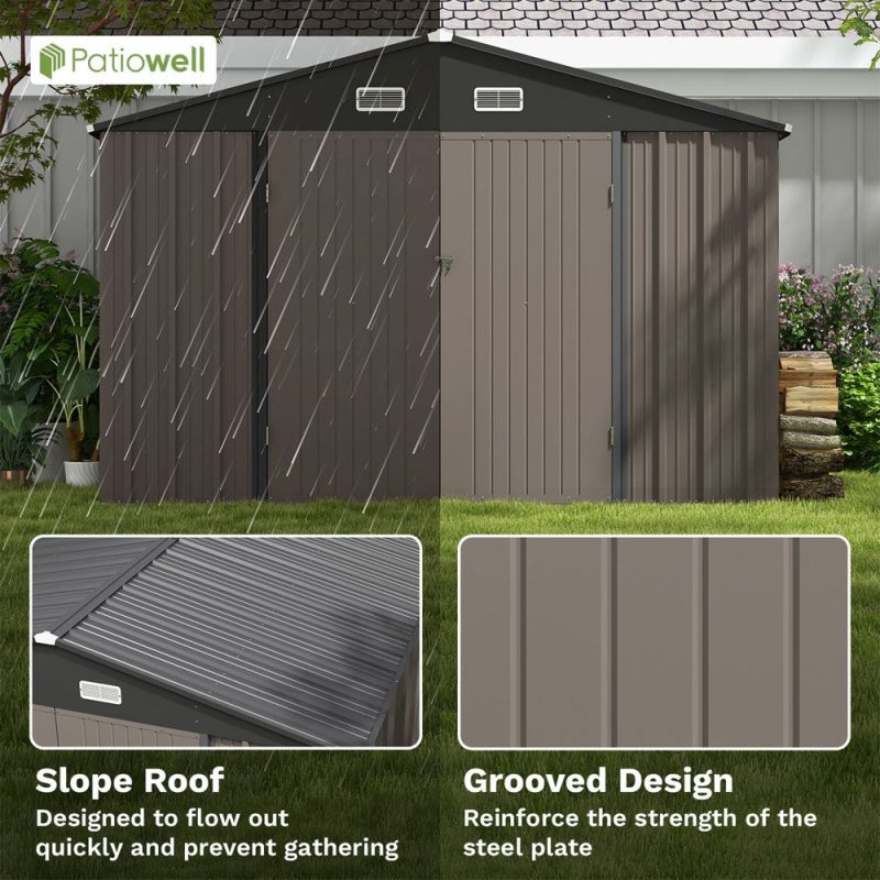 Patiowell 10 x 10 ft Outdoor Storage Metal Shed with Sloping Roof and Double Lockable Door - Image 4