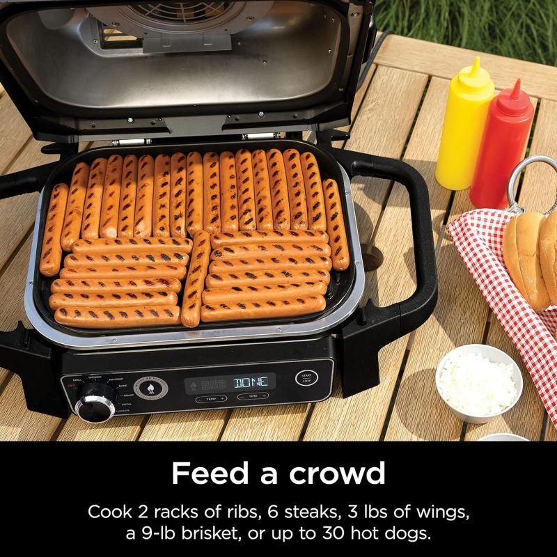 7-in-1 Grill & Smoker with Thermometer, Air Fryer, BBQ, Bake, Roast, Broil – Portable Electric Outdoor Grill, Grey - Image 17