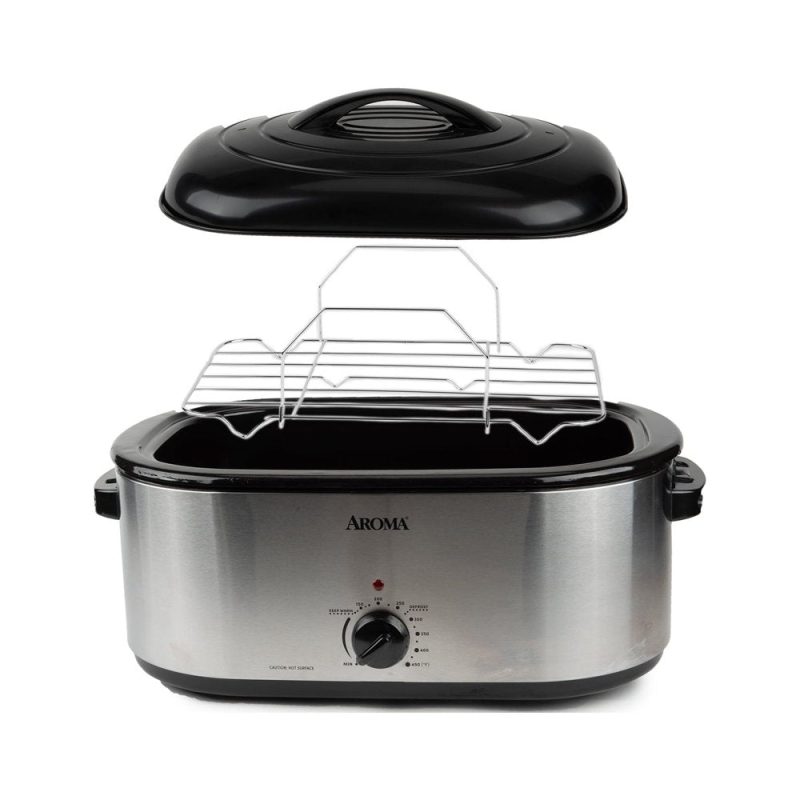 Aroma 22 Quart Electric Roaster Oven Stainless Steel with Self-Basting Lid - Image 4