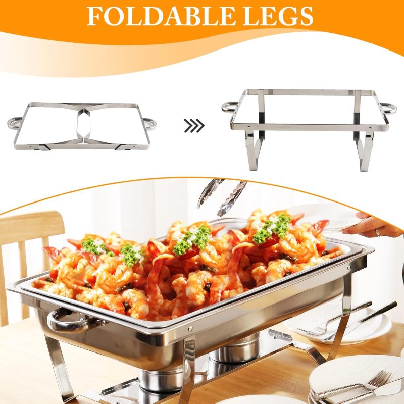 6 Pcs Chafing Dish Buffet Set, 8 Qt Stainless Steel Buffet Servers and Warmers with Foldable Frame, Food Pan, Fuel Holder and Lid for Parties Banquet Wedding - Image 6