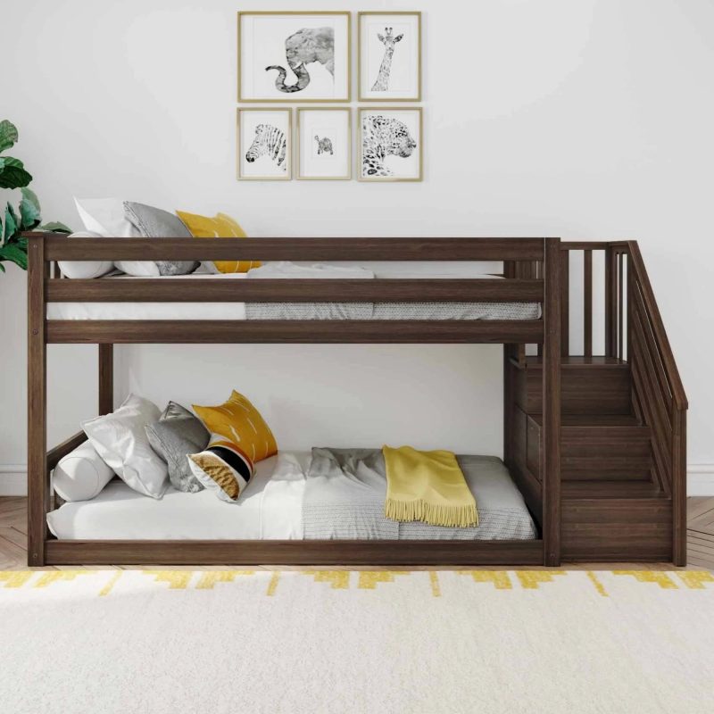 Max and Lily Twin Over Twin Low Bunk Bed with Staircase - Pecan - MadeInUSA - Image 7