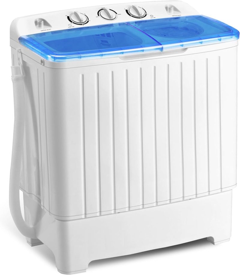 Portable Washing Machine, 15lbs Twin Tub Washer 2 In 1 Mini Compact Laundry Machine, 9lbs+6lbs Washer and Spinner Combo for Dorms, Apartments, RVs(Black) �C 15lbs - Image 9