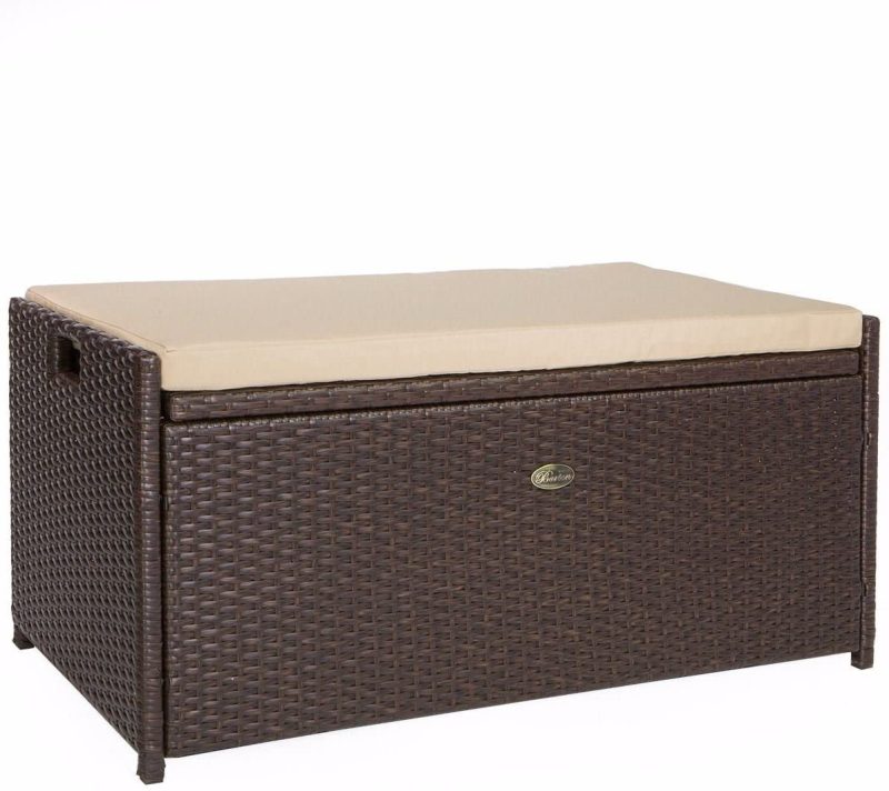 Barton Outdoor Storage Bench Rattan Style Deck Box Wicker Patio Furniture Water Resistance w/Seat Cushion, 60-Gallon, Brown - Image 5