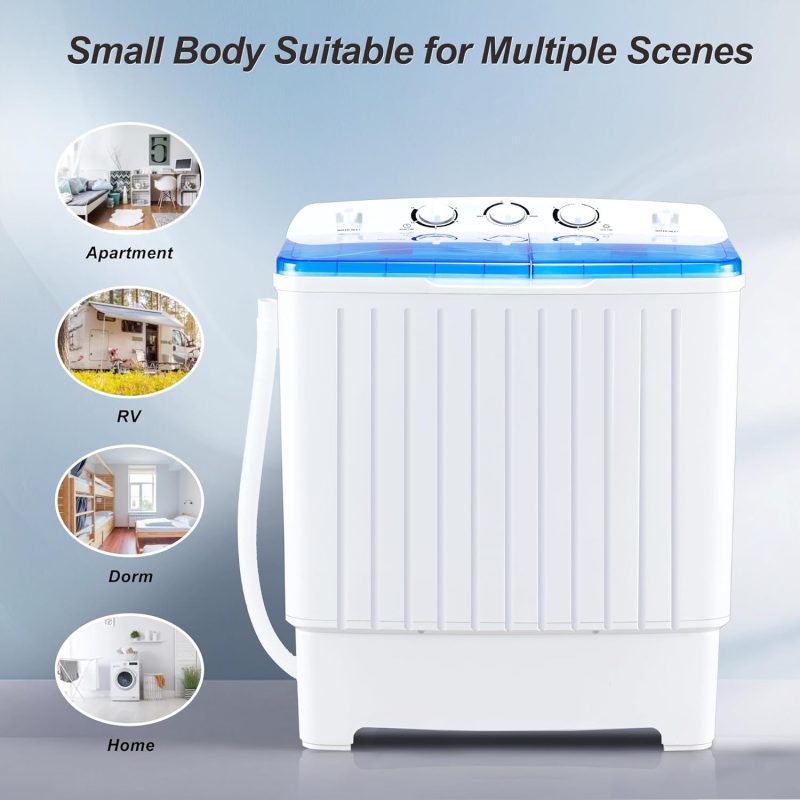 Portable Washing Machine, 15lbs Twin Tub Washer 2 In 1 Mini Compact Laundry Machine, 9lbs+6lbs Washer and Spinner Combo for Dorms, Apartments, RVs(Black) �C 15lbs - Image 37