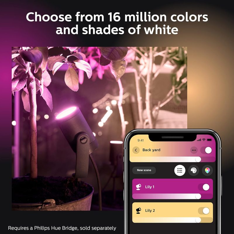 Philips Hue Lily Outdoor Smart LED Spot Light Kit, Color Changing, Weatherproof, Voice Control, 3-Pack - Image 12