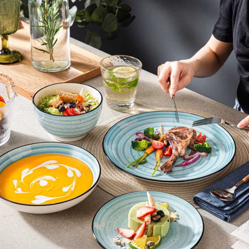 Vancasso 48-Piece Stoneware Dinnerware Set, Blue Dinner Set, Service for 12 - Image 2