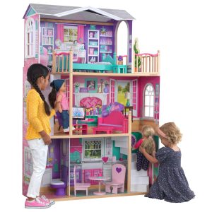KidKraft 18-Inch Wooden Dollhouse Manor, 3-Level, 12-Piece Furniture, Fits 18′′ Dolls, Over 5ft Tall