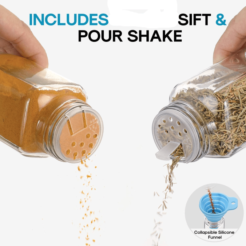 24 Pcs, 4oz Glass Spice Jars/Bottles With Spice Labels, Shaker Lids & Airtight Metal Caps – Silicone Collapsible Funnel Included - Image 4