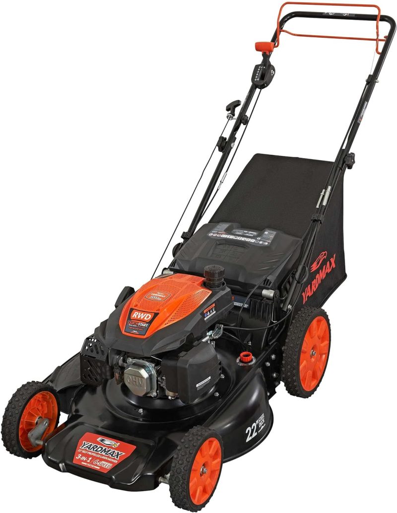 YARDMAX 22 in. 201cc Select PACE 6 Speed CVT High Wheel RWD 3-in-1 Gas Walk Behind Self Propelled Lawn Mower, Black - Image 8