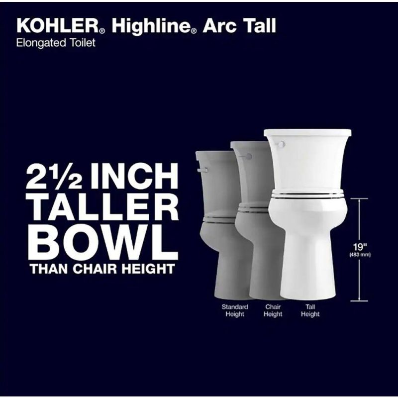 KOHLER Extra Tall Highline Arc Complete Solution 2-piece 1.28 GPF Single Flush Elongated Toilet in White (Seat Included) 78305-0 - Image 3