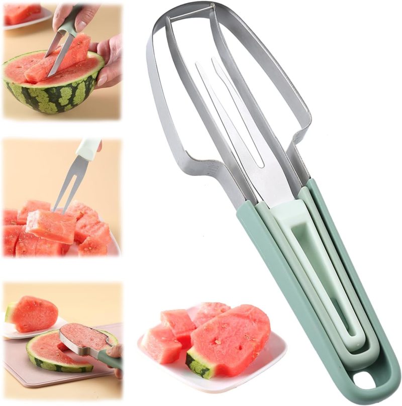 3-In-1 Stainless Steel Watermelon Fork, Slicer And Cutter