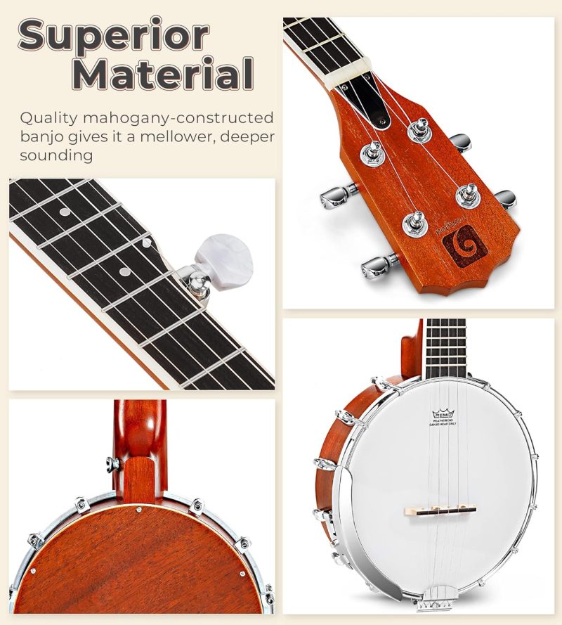 Banjo 5 String Full Size Banjos Set with Resonator, Remo Head, Beginner Banjo Kit with Closed Back, Premium Accessories for Adults, Teenager - Image 4