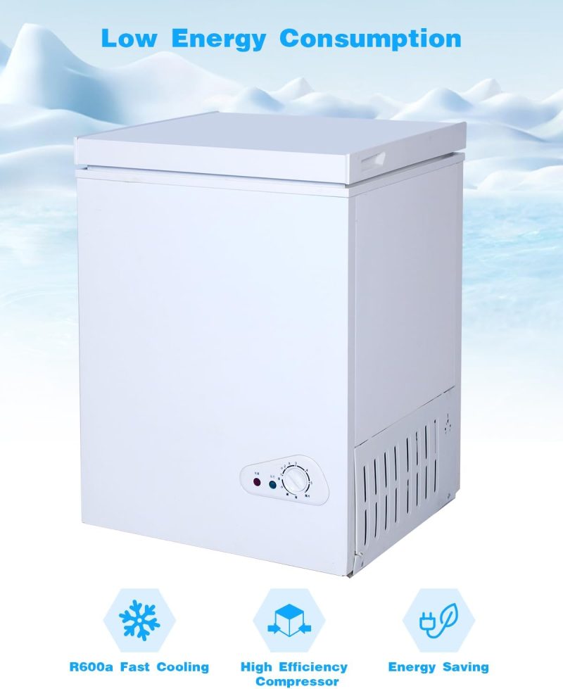 3.5 Cu.Ft Chest Freezer with a Removable Basket 7 Gears Adjustable Temperature Control(-18°F to -46°F), Deep Compact Freezer for Garage, Office, Basement, House, Kitchen, Shop, RVs-White - Image 2